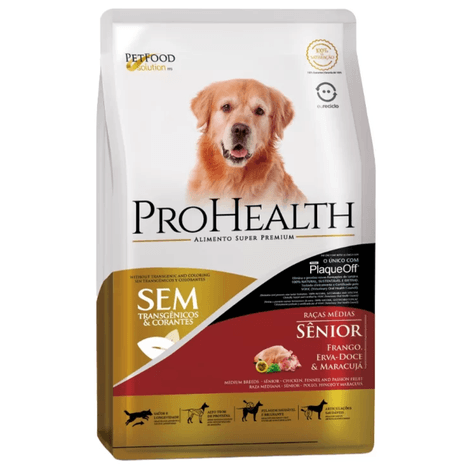 Ração ProHealth Sênior para Cães Adultos de Porte Médio Sabor Frango, Erva-Doce e Maracujá 10,1kg