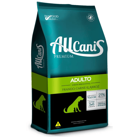 Ração Allcanis para Cães Adultos de Porte Médio a Grande Sabor Frango, Carne e Arroz 10,1kg