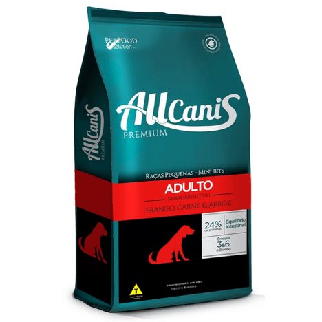 Ração Allcanis para Cães Adultos de Raças Pequenas Sabor Frango, Carne e Arroz 10,1kg