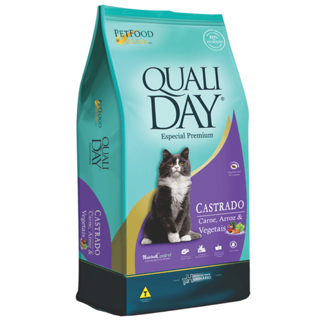 Ração Qualiday para Gatos Adultos Castrados Sabor Carne, Arroz e Vegetais 3kg