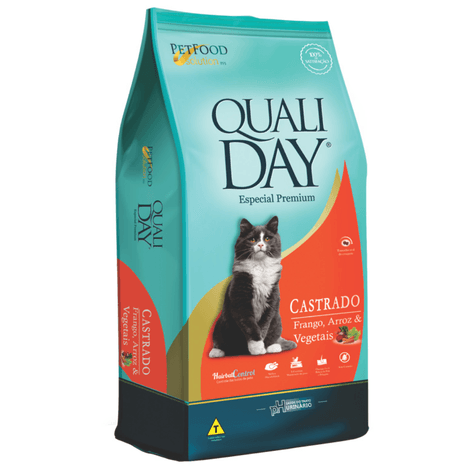 Ração Qualiday para Gatos Adultos Castrados Sabor Frango, Arroz e Vegetais 10,1kg