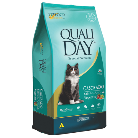 Ração Qualiday para Gatos Adultos Castrados Sabor Salmão, Arroz e Vegetais 3kg