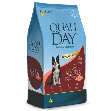 Ração Qualiday Sabores para Cães Adultos de Porte Médio e Grande Sabor Carne, Frango e Arroz 15kg