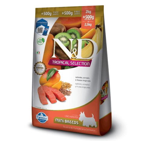 Ração Farmina N&D Tropical Selection Sabor Suíno, Cereais e Frutas Tropicais para Cães Adultos de Porte Mini e Pequeno 2kg + 500g Grátis
