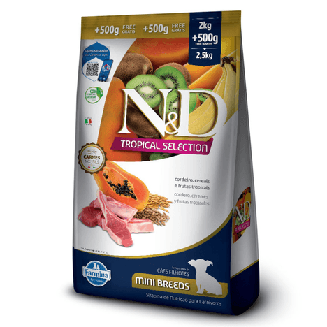 Ração Farmina N&D Tropical Selection Sabor Cordeiro, Cereais e Frutas Tropicais para Cães Filhotes de Porte Mini e Pequeno 2 kg + 500g Grátis Ração Farmina N&D Tropical Selection Sabor Cordeiro, Cereais e Frutas Tropicais para Cães Filhotes de Porte Mini e Pequeno 2 kg + 500g Grátis