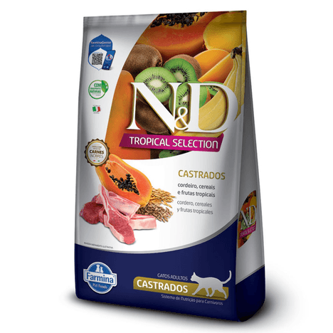 Ração Farmina N&D Tropical Selection Sabor Cordeiro, Cereais e Frutas Tropicais Para Gatos Adultos Castrados 400g Ração Farmina N&D Tropical Selection Sabor Cordeiro, Cereais e Frutas Tropicais Para Gatos Adultos Castrados 400g