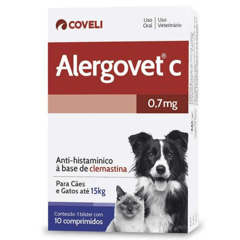 Antialérgico Alergovet 0,7mg Coveli para Cães e Gatos 10 Comprimidos
