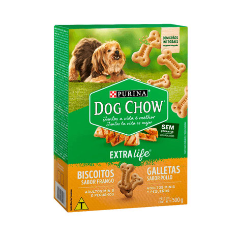 Biscoito Dog Chow Extra Life para Cães Adultos de Raças Pequenas e Mini Sabor Frango 500gr