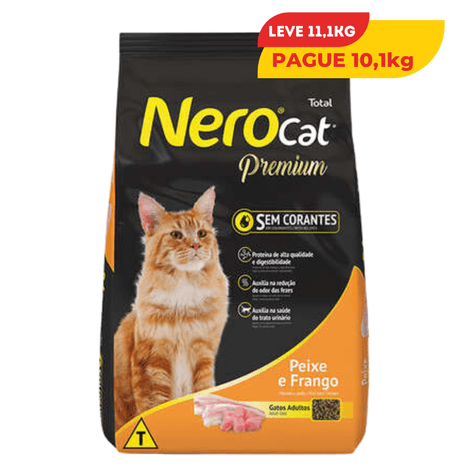 Ração Nero Cat Premium Gatos Adultos sabor Peixe e Frango 10,1kg + 1kg