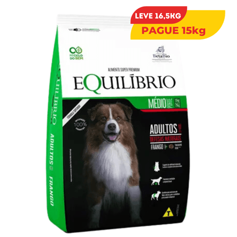 Ração Equilíbrio para Cães Adultos de Porte Médio Sabor Frango 15kg + 1,5kg