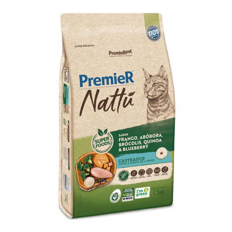 Ração Premier Nattu Para Gatos Adultos Castrados Sabor Abóbora 7,5 kg Ração Premier Nattu Para Gatos Adultos Castrados Sabor Abóbora 7,5 kg