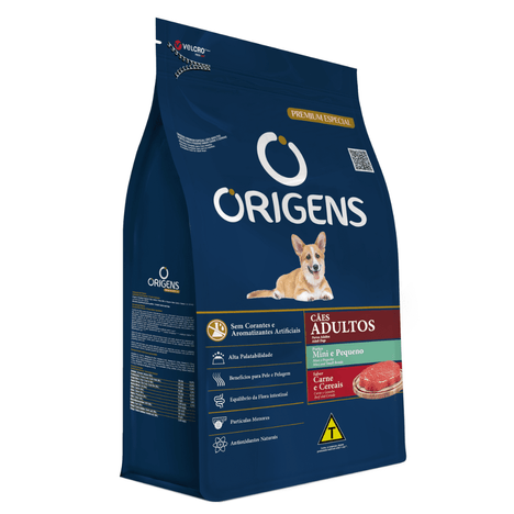 Ração Origens para Cães Adultos de Porte Mini e Pequeno Sabor Carne e Cereais 3 kg Ração Origens para Cães Adultos de Porte Mini e Pequeno Sabor Carne e Cereais 3 kg