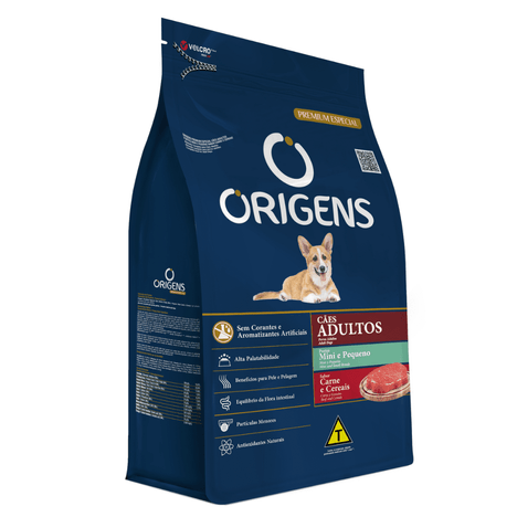 Ração Origens para Cães Adultos de Porte Mini e Pequeno Sabor Carne e Cereais 10,1kg