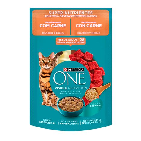 Sachê Nestlé Purina One para Gato Adultos e Castrados sabor Carne 85g