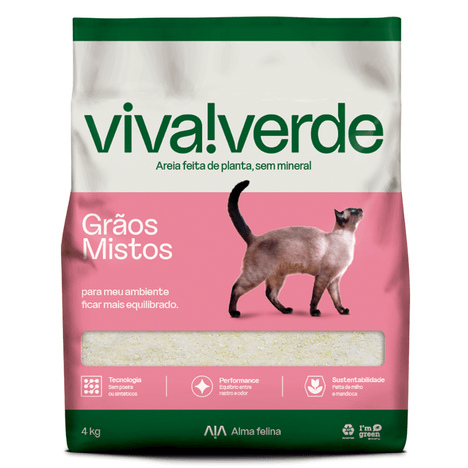 Areia Higiênica Viva Verde Grãos Mistos - 4 kg Areia Higiênica Viva Verde Grãos Mistos - 4 kg