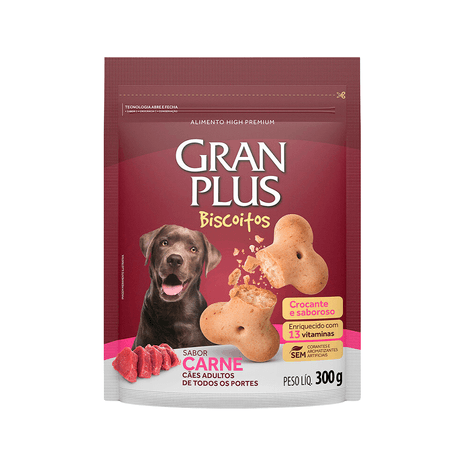 Biscoito GranPlus Sabor Carne para Cães Adultos 300 g