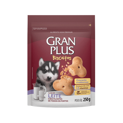 Biscoito GranPlus Sabor Leite para Cães Filhotes 250 g Biscoito GranPlus Sabor Leite para Cães Filhotes 250 g