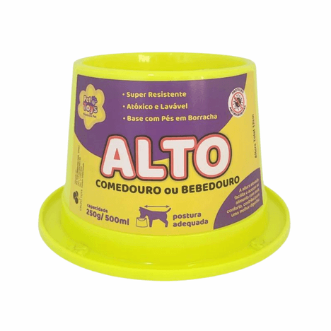 Comedouro e Bebedouro Alto Antiformiga Amarelo Neon 500ml