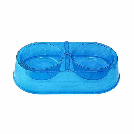Comedouro Duplo Azul Transparente com Glitter 350ml Comedouro Duplo Azul Transparente com Glitter 350ml