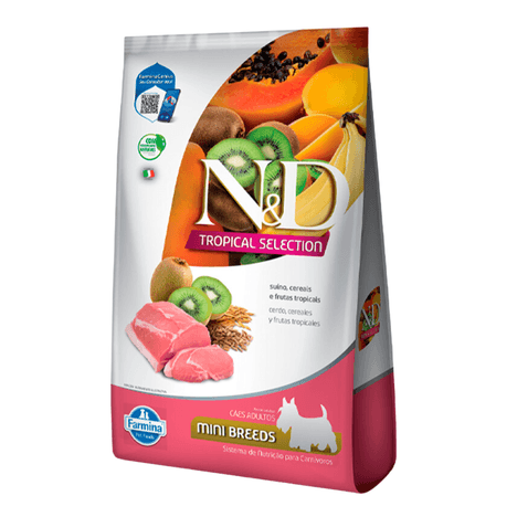 Ração Farmina N&D Tropical Selection Sabor Suíno, Cereais e Frutas Tropicais para Cães Adultos de Porte Mini e Pequeno 2kg + 500g Grátis