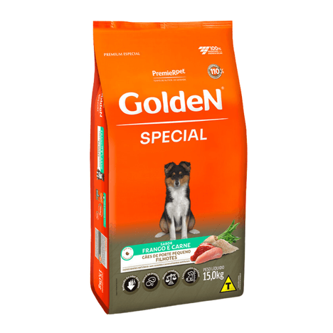 Ração Golden Special para Cães Filhotes de Porte Pequeno Sabor Frango e Carne 15 kg Ração Golden Special para Cães Filhotes de Porte Pequeno Sabor Frango e Carne 15 kg