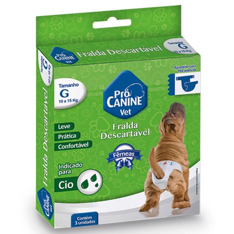 Fralda Descartável PróCanine G Para Cães com 3 und Fralda Descartável PróCanine G Para Cães com 3 und