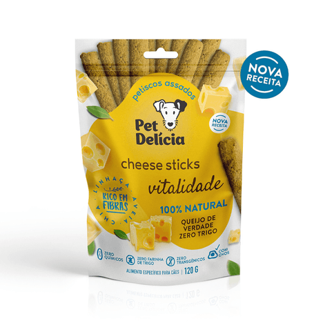 Petisco Natural Sticks Pet Delícia Cheese Vitalidade com Prebióticos para Cães 120gr