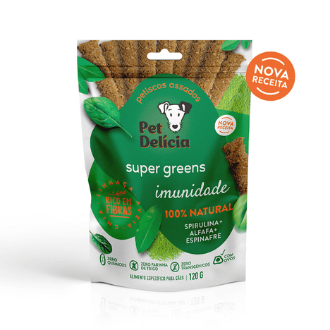 Petisco Natural Sticks Pet Delícia Super Greens Imunidade Sabor Alfafa, Espirulina e Espinafre para Cães 120 g