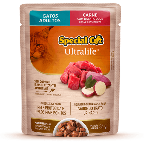 Sachê Special Cat Ultralife para Gatos Adultos Sabor Carne com Bata-Doce 85g