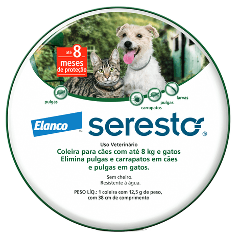 Coleira Antipulgas e Carrapatos Seresto para Cães e Gatos até 8 Kg