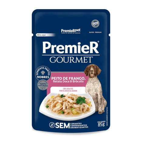 Ração Úmida Premier Gourmet Para Cães Adultos Portes Médio e Grande Peito de Frango Batata Doce e Brócolis 85g