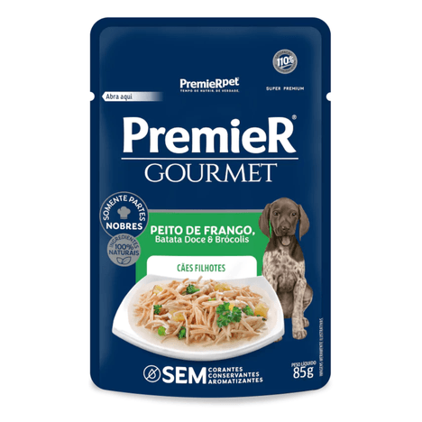 Ração Úmida Premier Gourmet Para Cães Filhotes Peito de Frango, Batata Doce e Brócolis 85g Ração Úmida Premier Gourmet Para Cães Filhotes Peito de Frango, Batata Doce e Brócolis 85g