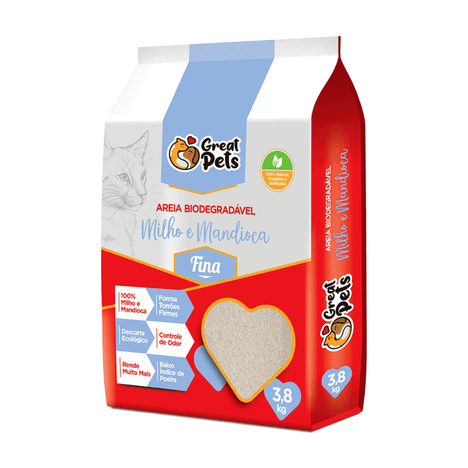 Areia Higiênica Great Pets Biodegradável Milho e Mandioca Fina 3,8 kg Areia Higiênica Great Pets Biodegradável Milho e Mandioca Fina 3,8 kg
