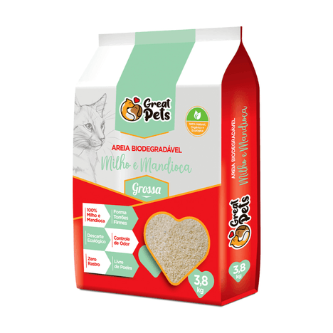 Areia Higiênica Great Pets Biodegradável Milho e Mandioca Grossa 3,8 kg Areia Higiênica Great Pets Biodegradável Milho e Mandioca Grossa 3,8 kg