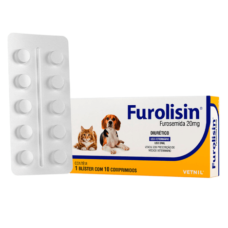 Diurético Furolisin para Cães e Gatos em Blister com 10 Comprimidos de 20 mg Diurético Furolisin para Cães e Gatos em Blister com 10 Comprimidos de 20 mg