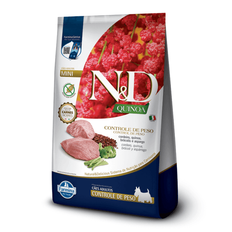 Ração N&D Quinoa Controle de Peso para Cães Adultos de Porte Mini e Pequeno Sabor Cordeiro, Quinoa, Brócolis e Aspargo 2,5 kg Ração N&D Quinoa Controle de Peso para Cães Adultos de Porte Mini e Pequeno Sabor Cordeiro, Quinoa, Brócolis e Aspargo 2,5 kg