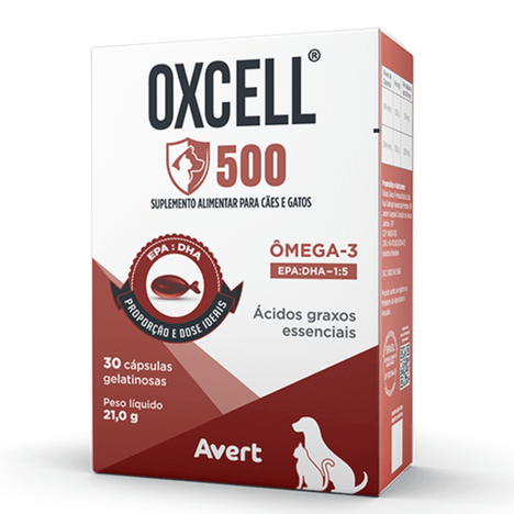 Suplemento Oxcell para Cães e Gatos Avert 30 Cápsulas 500mg