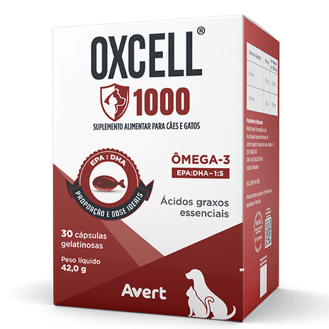 Suplemento Oxcell para Cães e Gatos Avert 30 Cápsulas 1000mg