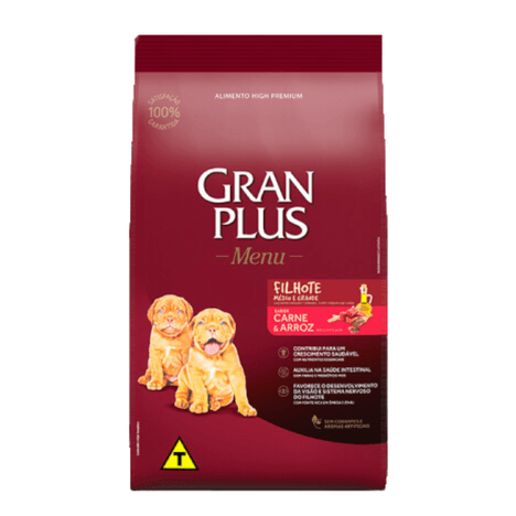 Ração GranPlus Menu para Cães Filhotes de Raças Médias e Grandes Sabor Carne e Arroz 3 kg Ração GranPlus Menu para Cães Filhotes de Raças Médias e Grandes Sabor Carne e Arroz 3 kg