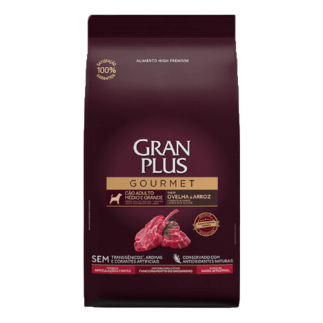 Ração GranPlus Gourmet para Cães Adultos de Raças Médias a Grandes Sabor Ovelha e Arroz 15kg