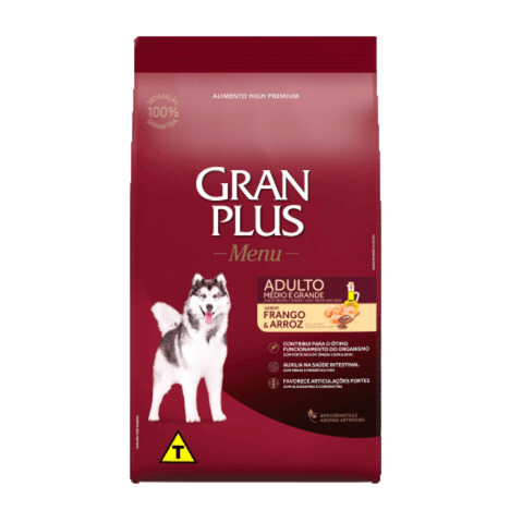 Ração GranPlus Menu para Cães Adultos de Raças Médias a Grandes Sabor Frango e Arroz 20 kg Ração GranPlus Menu para Cães Adultos de Raças Médias a Grandes Sabor Frango e Arroz 20 kg