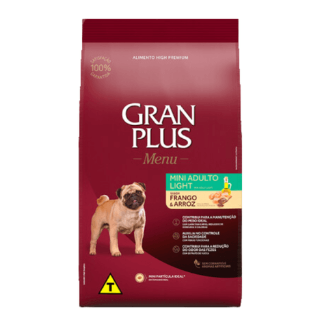 Ração GranPlus Menu Light para Cães Adultos de Porte Mini Sabor Frango e Arroz 3kg