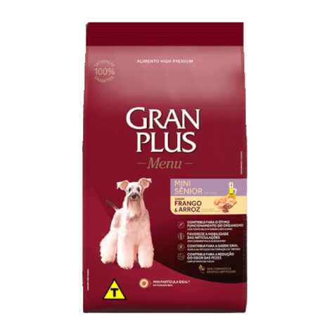 Ração GranPlus Menu para Cães Adultos Sênior de Porte Mini Sabor Frango e Arroz 10,1kg