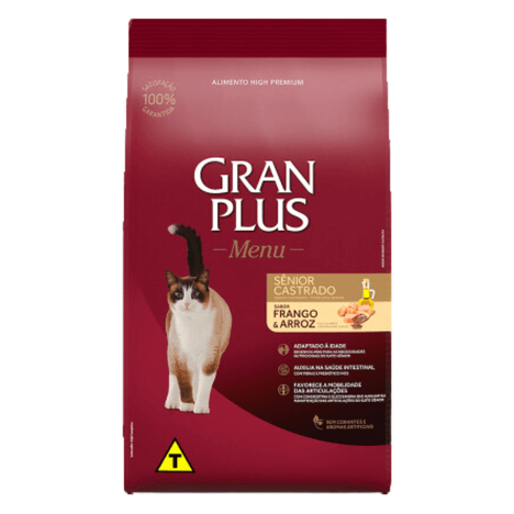Ração GranPlus Menu para Gatos Adultos Sênior Castrados Sabor Frango e Arroz 3 kg Ração GranPlus Menu para Gatos Adultos Sênior Castrados Sabor Frango e Arroz 3 kg