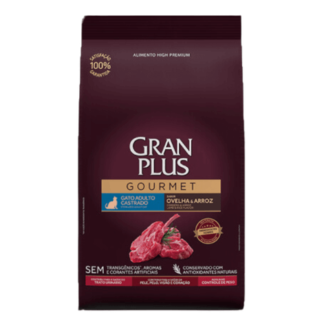 Ração GranPlus Gourmet para Gatos Adultos Castrados Sabor Ovelha e Arroz 10,1kg