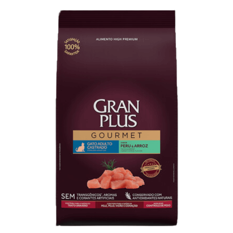 Ração GranPlus Gourmet para Gatos Adultos Castrados Sabor Peru e Arroz 1 kg Ração GranPlus Gourmet para Gatos Adultos Castrados Sabor Peru e Arroz 1 kg