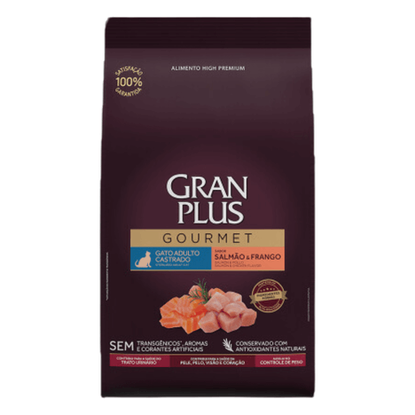 Ração GranPlus gourmet Para Gatos Adultos Castrados Sabor Salmão e Frango 10,1 kg Ração GranPlus gourmet Para Gatos Adultos Castrados Sabor Salmão e Frango 10,1 kg