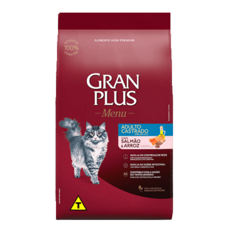 Ração GranPlus Menu Para Gatos Adultos Castrados Sabor Salmão e Arroz 10,1 kg Ração GranPlus Menu Para Gatos Adultos Castrados Sabor Salmão e Arroz 10,1 kg