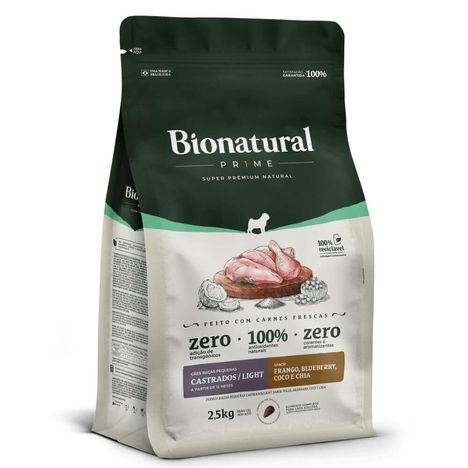 Ração Bionatural Prime Cães de Raças Pequenas Castrados ou Light Frango 2,5kg