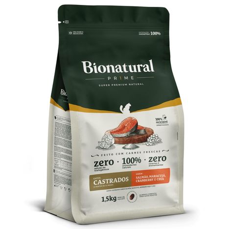 Ração Bionatural Prime Para Gatos Castrados Salmão 1,5 kg Ração Bionatural Prime Para Gatos Castrados Salmão 1,5 kg
